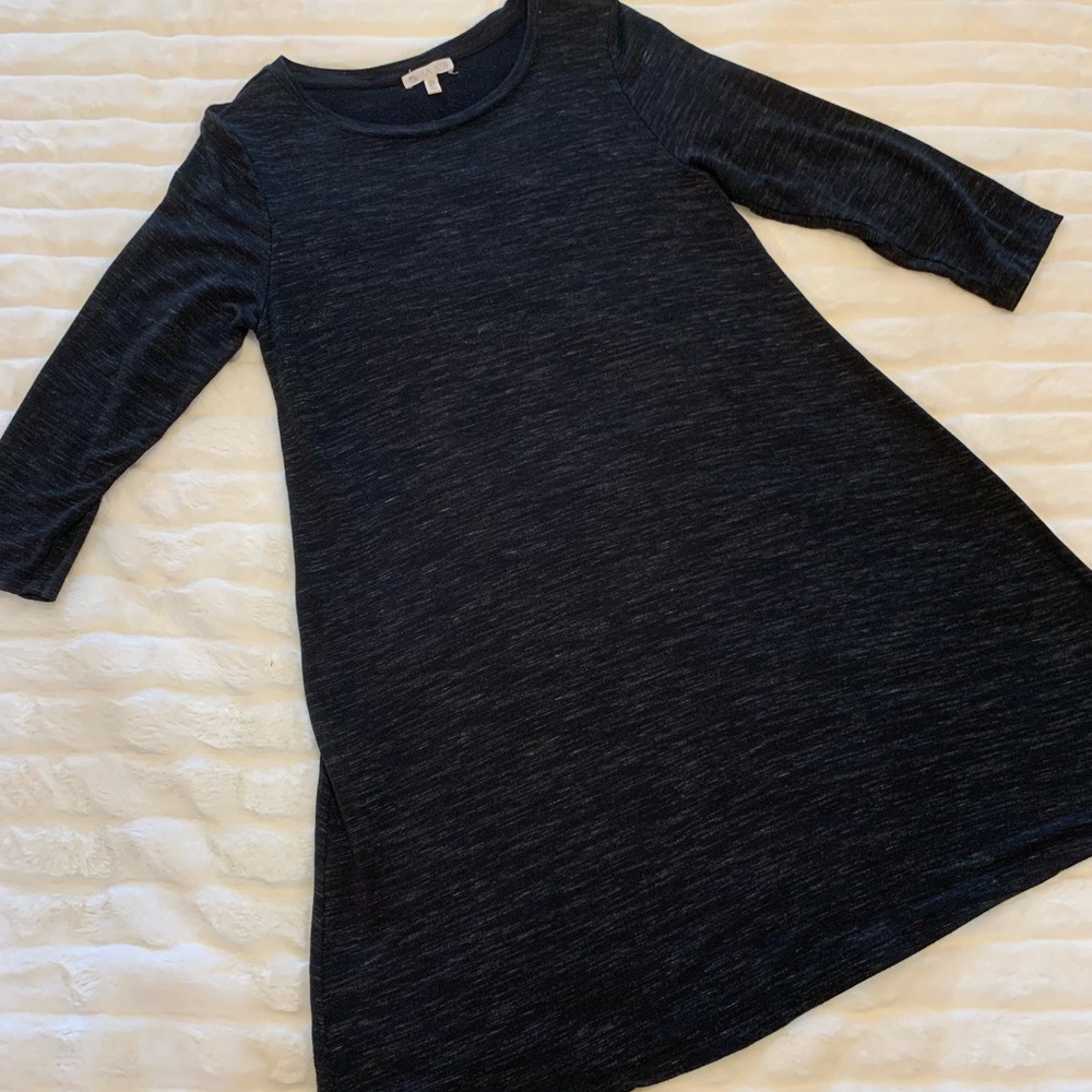 Black Space-Dye Swing Dress 3/4-length Sleeves